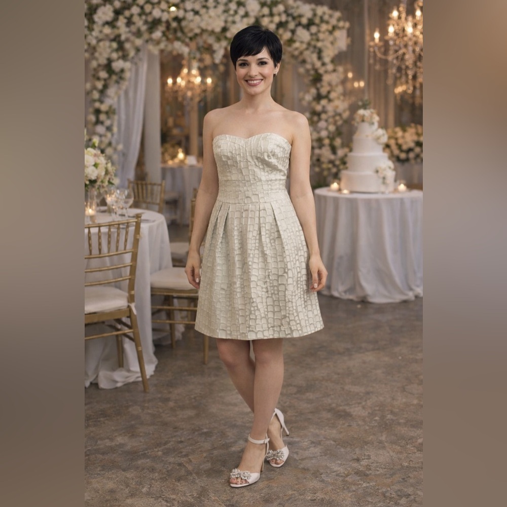 American Eagle Outfitters Cream /Silver Strapless A-line Dress